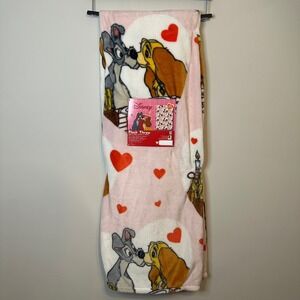 New Disney Lady And The Tramp 50x70 Soft Plush Throw Blanket Valentines Heart